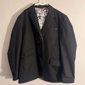 Men's Black Lightweight Shirt Jacket with Decorative Stitching